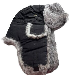 Mad Bomber Black and Gray rabbit Fur-Lined Winter Hat size L